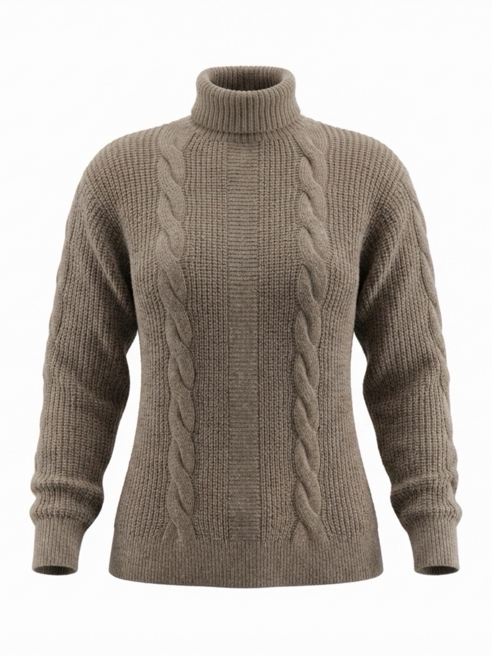 SHEIN Women’s Medium Taupe Cable Knit Turtleneck Sweater Oversized Long Tunic